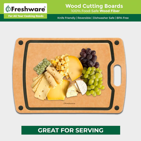 Wood Cutting Board with Juice Grooves, Dishwasher Safe, Medium Cutting Board, 14.6 x 11-inch
