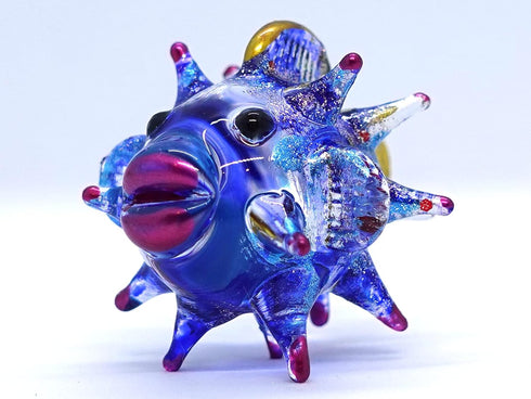 Puffer Miniature Hand Blown Glass Art Figurines, Sea Animals Collectible Gift Home Décor (Purple Blue)