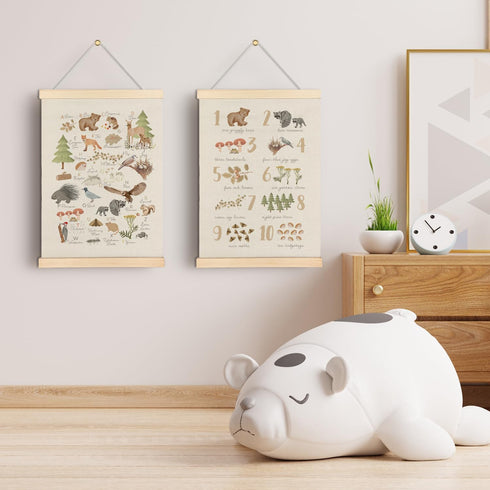 Qvapt 1624,Wild Decor,Set 2 Animals Nursery Animal Wood Poster Hanger Animal Alphabet Poster Hanger Frame,ABC Canvas