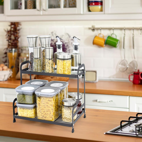 Jofuas 2-Tier Countertop Metal Organizer Standing Shelf for Bathroom and Kitchen Storage Under Sink, Organizing
