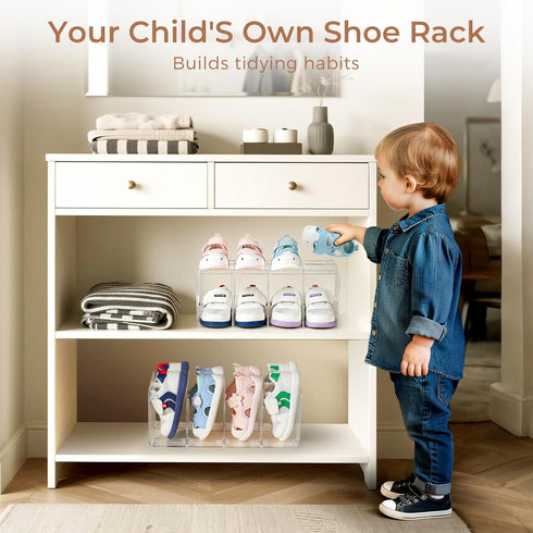 Closet 4 2PC Clear Acrylic Kids Shoe Rack for Organizers and Storaget, Baby Shoe Storage Small Shoe Rack Sections Kids
