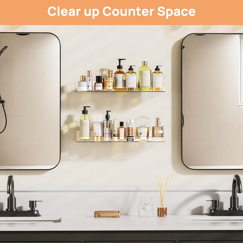 15" 2 Pack upsimples Acrylic Shelves for Bathroom Storage, Floating Shelves Wall Organizer for Perfume, Make up
