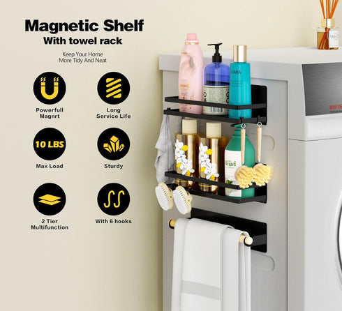 Magnetic Spice Rack for Refrigerator, Black Magnetic Shelf Fridge Organizer, Space Saver Container for Kitchen