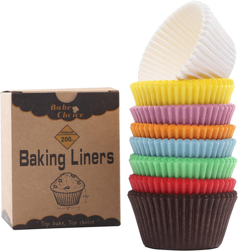 200pcs Standard Rainbow Cupcake Liners for Baking, Food-Grade Greaseproof Parchment Muffin Liners for Christmas