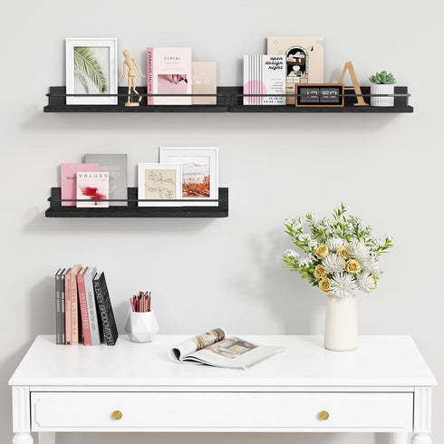17 Inch Long-Set 3 Forbena Black Floating Shelves for Wall, Bahtroom Wall Shelves Over Toilet, Rustic Hanging Shelf