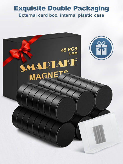 SMARTAKE 45 Pcs Refrigerator Magnets, 6x2mm Small Round Neodymium Office Magnets for Home, Kitchen, School