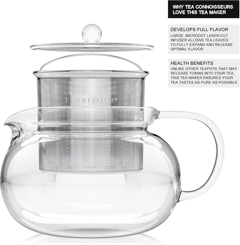 Teabloom Kyoto 2-in-1 Tea Kettle/Tea Maker, Heatproof Glass Teapot with Removable Loose Tea Filter for Connoisseurs