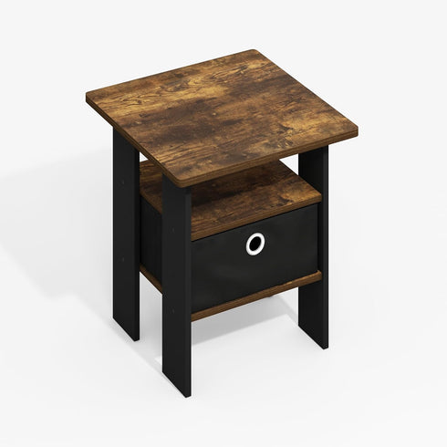Furinno Modern Side Table, Square Top End Table with Storage Bin, Night Stand, Bedside Table with Storage Shelf