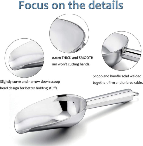 E-far Mini Ice Scoop Set of 2, 3 Ounce Stainless Steel Scoops for Ice Cube, Candy, Flour, Sugar, Rust Proof