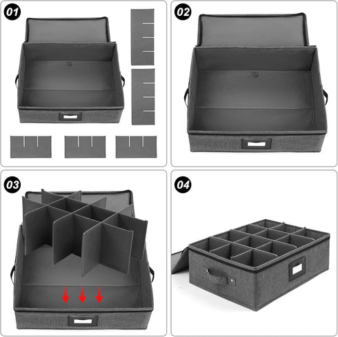 2Pack, 12 Mayniu Cup and Mug Storage Box China Storage Containers for Tea Cups or Coffee Mugs with Zipper Lid and Rivet