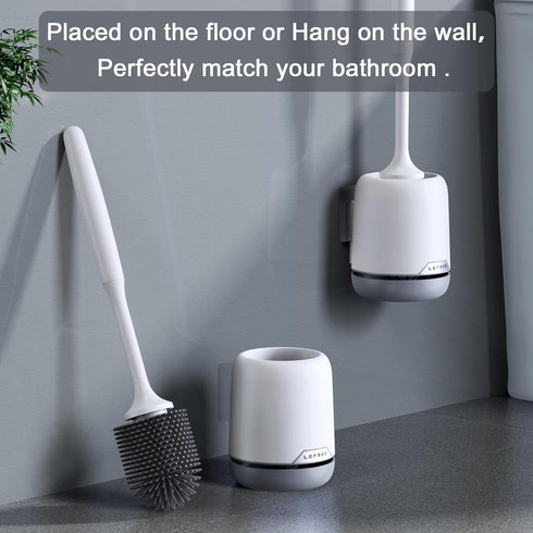 Lefree Silicone Toilet Brush and Holder, Bathroom Cleaner Brush Set, Non-Slip Handle with TPR Soft Bristle