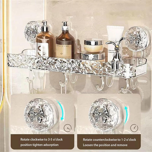 Generic Light Luxury Style Punch-Free Storage Rack, Suction Corner Shower Organizer, Corrugated Suction Cup Storage