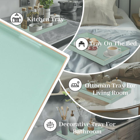 15.8 10.2 1.4" MAONAME Mint Green Serving Tray with Handles, Modern Decorative Trays for Coffee Table, Plastic