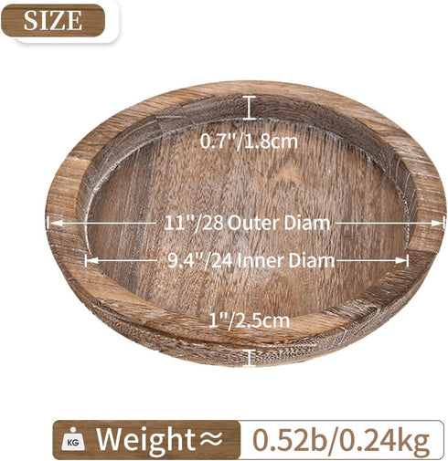 Hanobe Rustic Wooden Serving Tray, Round Decorative Butler Tray for Home Decor Centerpiece