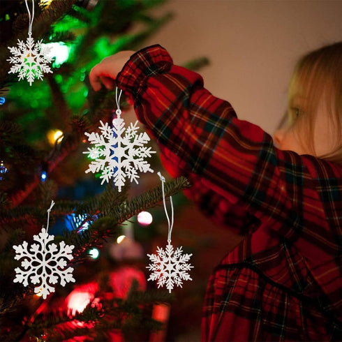 36pcs Snowflakes Christmas Tree Decorations - Plastic Glitter White Snow Flakes Ornaments for Indoor Winter Decor