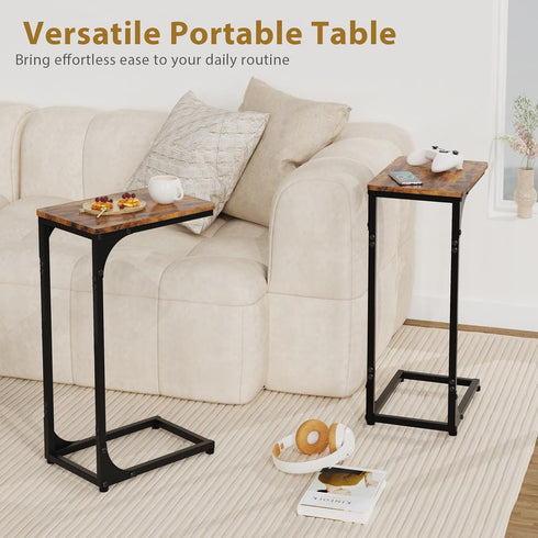 Set 2, 7 inch Narrow C Shaped End Tables Living Room TV Trays of Small Thin Farmhouse Side Table Skinny Slide Under