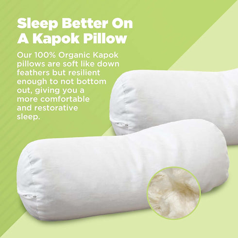 Bean Products Kapok Neck Roll Pillow for Sleeping – Hypoallergenic Organic Cotton Fabric Neck Pillow for Pain Relief