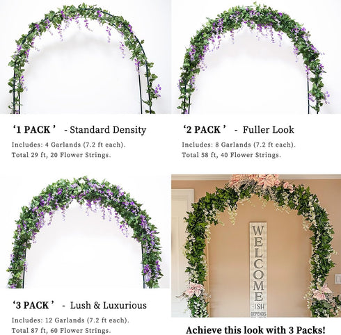 Mavee Artificial Wisteria Vine Garland Hanging Decor - 28.8ft Silk Flowers with Ivy Leaves for Wedding, Home Floral