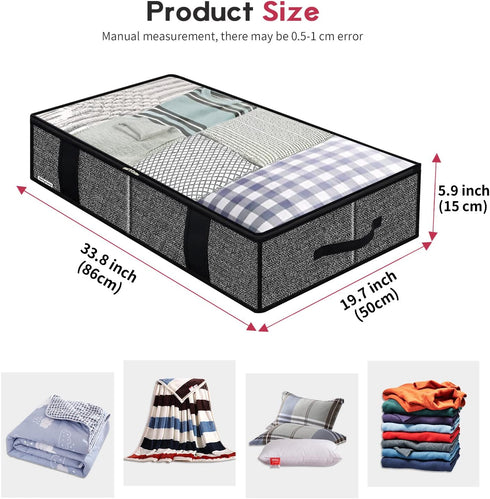 Onlyeasy Underbed Fabric Storage Bags Organizer with 4 Handles, 2 Zippers and Large Clear Window, for Clothes, Blankets, Bedding, Foldable with Sturdy Structure, 2 Pack, Linen-like Black, MXAUBBSS2P by Onlyeasy