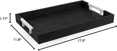 17.5"x12" Modern Elegant Black Rectangle Shagreen Faux Leather Decorative Tray Ottoman Coffee Table Perfume Living Room