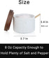 Omifun 8 Oz Ceramic Salt Cellar with Lid and Wooden Spoon, Speckled Salt Holder, Storage Canister for Sea Salt, Pepper