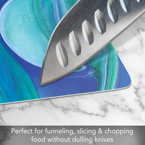 Cut N' Funnel Blue Flexible Cutting Board Mat, 15" x 11.5", Decorative and Easy to Clean, Made in the USA