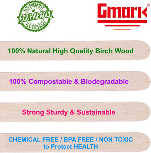 Gmark 5.5" Wood Coffee Stirrers - 1000 ct Natural Birch Wood Beverage Stirrers, Round End (length 140mm, width 6mm)