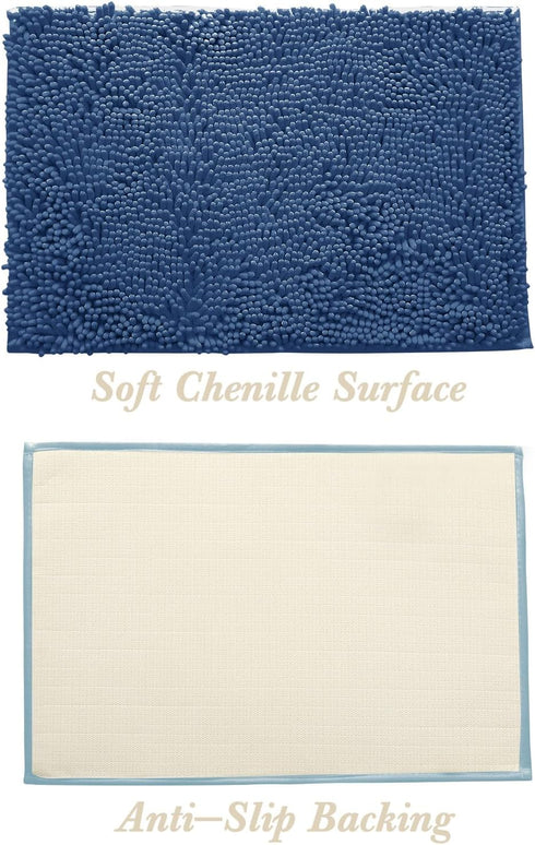 Non-Slip Bath Rug, Extra Soft Microfiber Shag Carpet, Fast Dry Shower Mat, Machine Washable (Navy Blue)