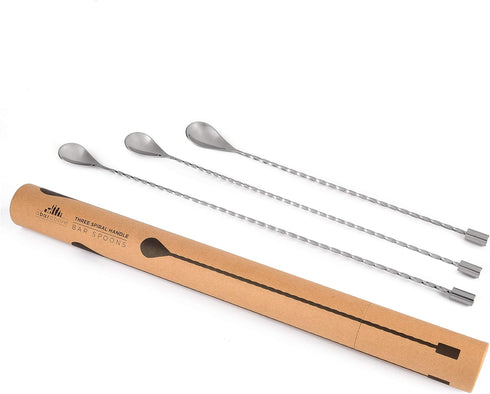 A Bar Above Stainless Steel Cocktail Stirrer Bar Spoon Set, 3 Pieces, 12 , 15 , 17 , Spiral Handle Drink Stirrers