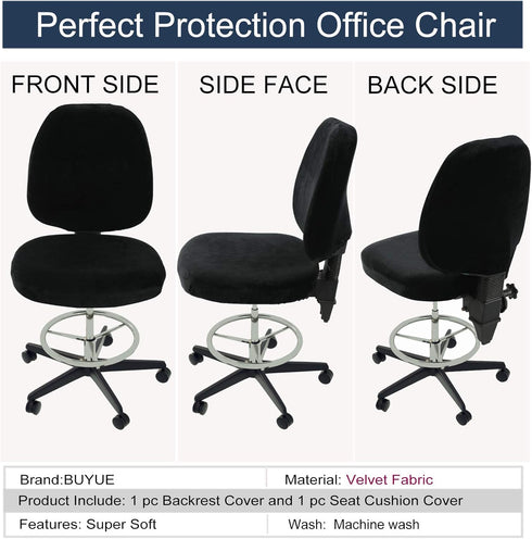 BUYUE Super Soft Velvet Task Office Chair Seat Cover, Washable Dustproof Slipcover Protectors (Black, Seat Cover Only)