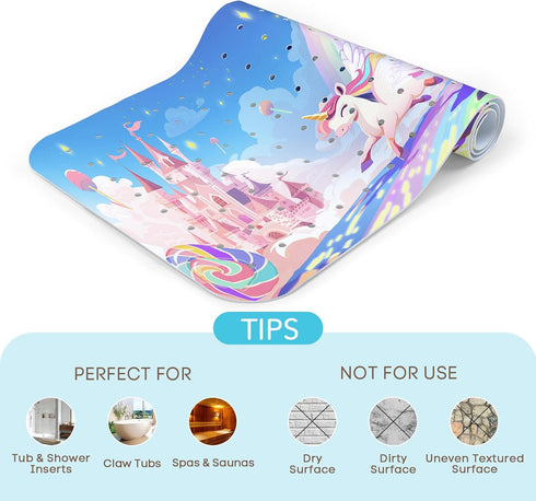 Slip-40 16 Inch, SHUCHING Girl Unicorn Bath Mat for Tub Non X Kids Bathtub Mat Non Slip, Long Shower Mat Anti Slip