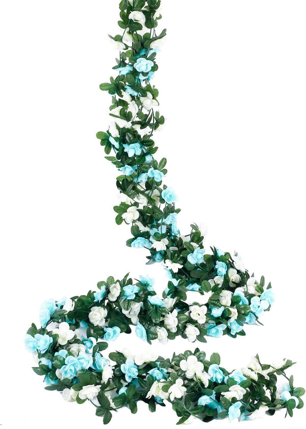 Miracliy 5Pcs 41FT Blue and White Flower Garland, Artificial Rose Arch Vines for Wedding Backdrop Decoration