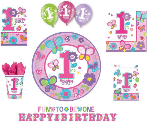Amscan Foil Swirl Decorations - 1st Birthday Girl, Flowers and Butterflies Collection, 12 Pieces