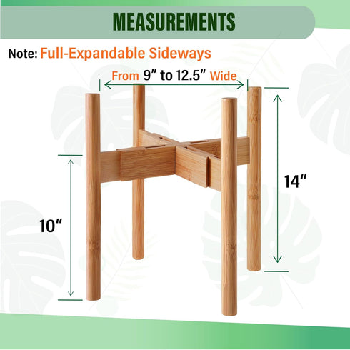 8, 10, 12-inch Plant Stand Indoor - Corner, Table and Floor Planter Holder - Adjustable, Durable Bamboo Wood - Fits Dia