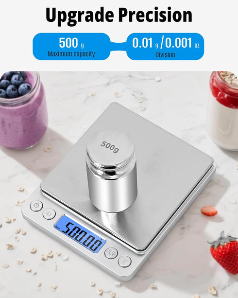 NEXT-SHINE Digital Pocket Scale, Portable Mini Size 500g x 0.01g, Stainless Steel Platform