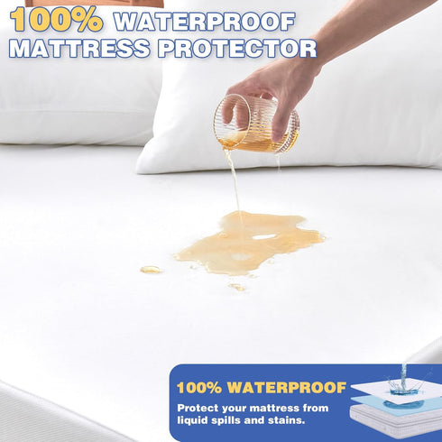 18" (60'' 80'') Queen Mattress Protector, Waterproof Mattress Cover with Deep Pocket Bed Cover, Fitted Sheet Style