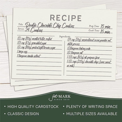 Jot & Mark 50 Count Recipe Cards 4x6 Inches Blank Double Sided, Modern Minimal Design