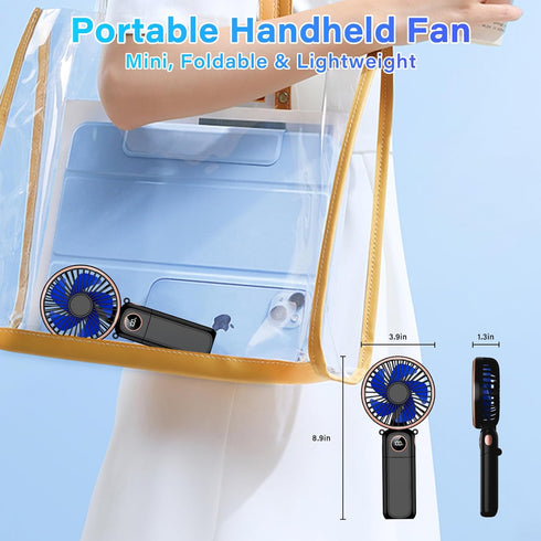 Portable Handheld Fan, 5200mAh Rechargeable, 180° Foldable Mini Hand Held Fan, Max 22 HRS Working, 6 Speeds, LED Display