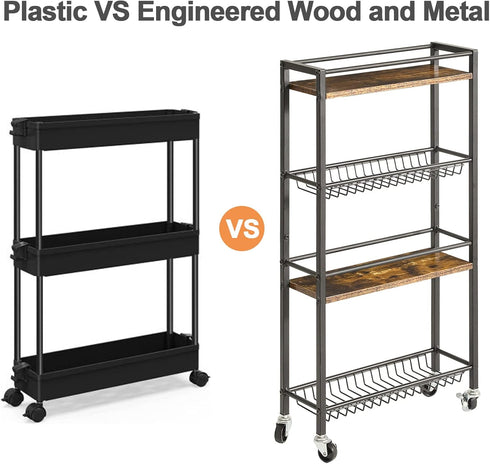 4-Tier 32.7" UHBR002H YMYNY Slim Kitchen Storage Rolling Cart, Utility Cart on Wheels, for Narrow Spaces, Laundry Room