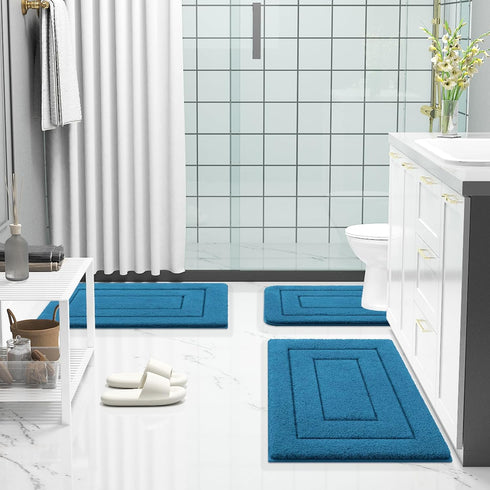 Buganda Bathroom Rugs, 24" x 16", Peacock Blue Soft Microfiber Bath Mats, Non-Slip Shaggy Carpet for Bathroom Floor