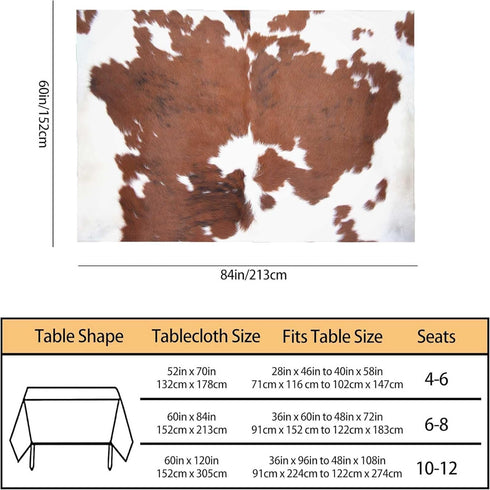 TKS MITLAN 60 84 Inch 6-8 Cowhide Decorative Rectangle Tablecloth Farm Animal Brown Cowhide Print Cow Polyester Table