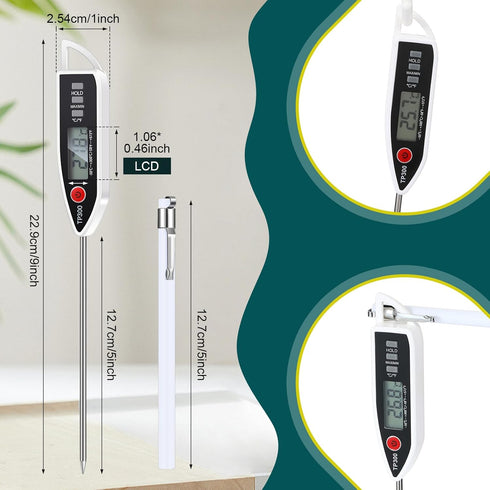 6 Sets Waterproof Food Thermometer for Water, Liquid, Candle and Cooking Digital Meat Thermometer with Long Probe Instant Read Thermometer for Kitchen BBQ Grill Candy (White)