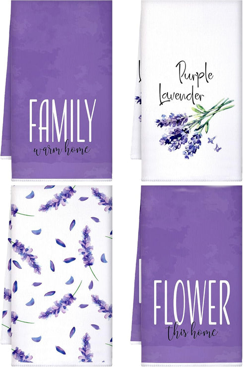 Bencailor 4 Pcs Decorative Sunflower Kitchen Towels, Funny Absorbent Dish Towels, Buffalo Plaid Tea Towels,