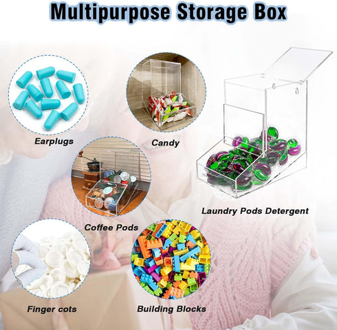 Laundry Pods Container, Acrylic Candy Dispenser with 2 Lids for Laundry Organization, Stand or Wall Mount