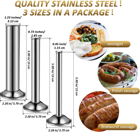 3 Pieces Sausage Stuffer Tubes - Stainless Steel Grinder Stuffer Tubes for Size 5 Meat Food Grinder