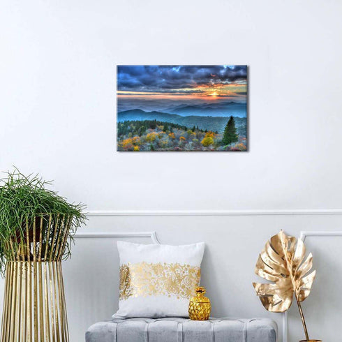 Blue Ridge Mountain Wall Art, Sunrise Smoky Mountains Nature Forest Photo Prints for Living Room Decor