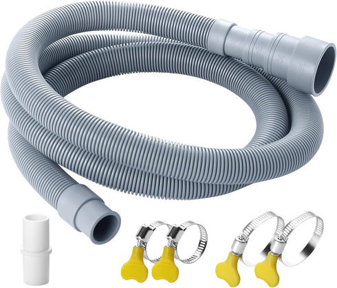 5 Feet Washing Machine Drain Hose, Flexible Washer Drain Hose Extension, Universal Dishwasher Kits with 1 Hose 4 Clamps
