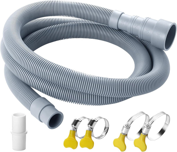 5 Feet Washing Machine Drain Hose, Flexible Washer Drain Hose Extension, Universal Dishwasher Kits with 1 Hose 4 Clamps