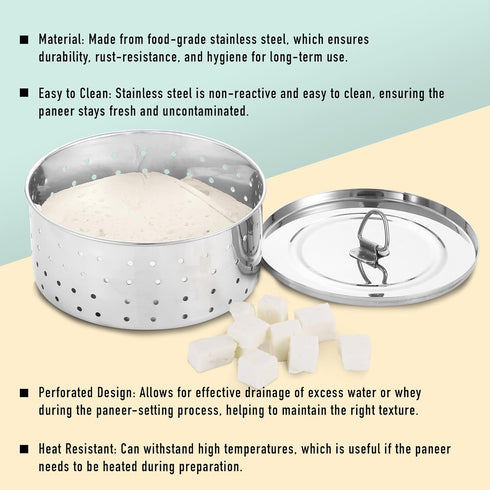 5.5"W 5.5"L 2.3"H inches KSJONE Stainless Steel Round Paneer Maker/Mould/Strainer Perfect for Making Delicious Tofu
