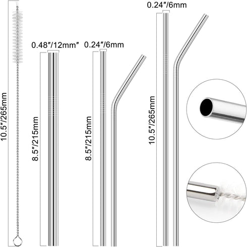 Hypermotion Stainless Steel Straw - Food Grade Reusable Metal Drinking Straw Set with Cleaning Brushes
